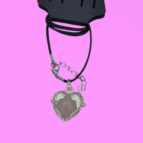 Pink Rose Quartz Crystal Sphere w/ Angel Wings Locket Necklace - Picture 1 of 7